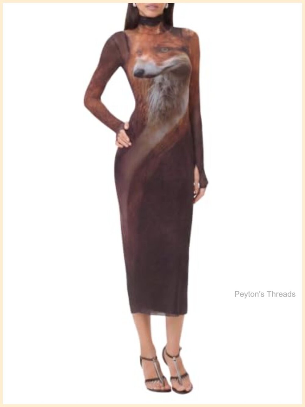 AFRM Shailene Turtleneck Long Sleeve Mesh Bodycon Midi Dress Removable Slip